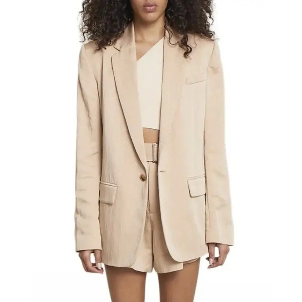 A.L.C. Sand Beige Single Breasted Blazer Italian Fabric Jacket 2 Oversized